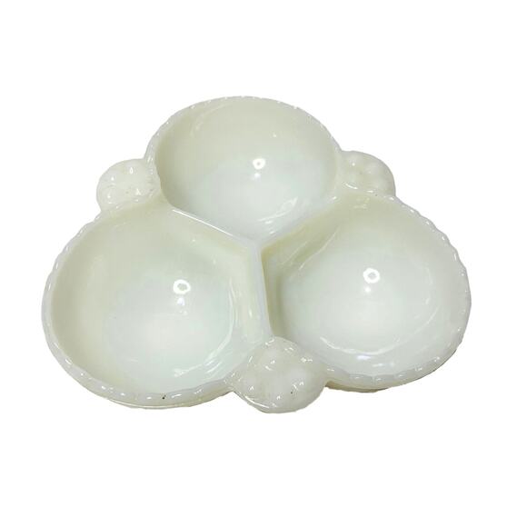 Anchor Hocking Hobnail Milk Glass Dish 6.5" White Divided Relish Vintage Handles - Picture 1 of 6